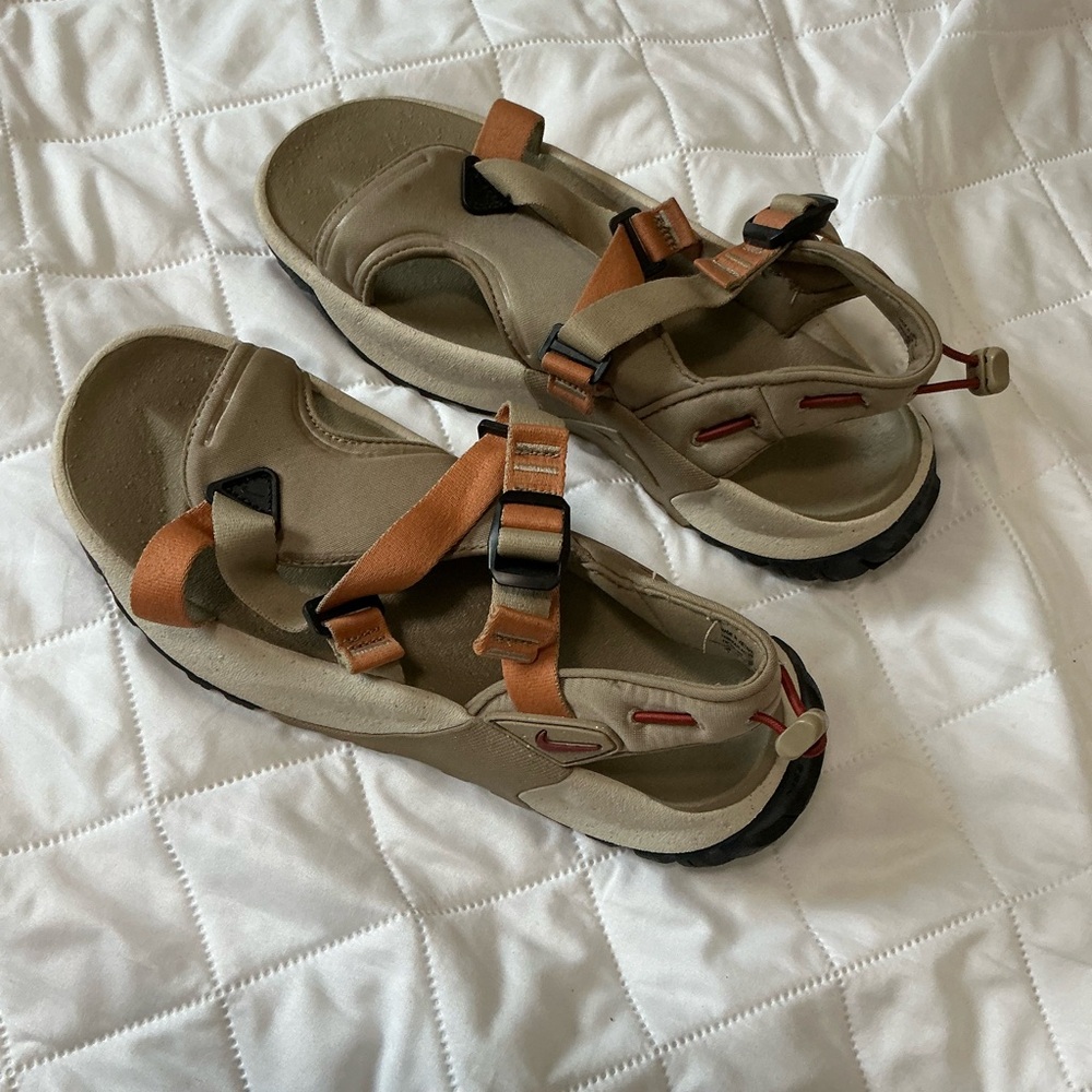 Nike Tan and Orange Outdoor Sandals with Adjustable Straps